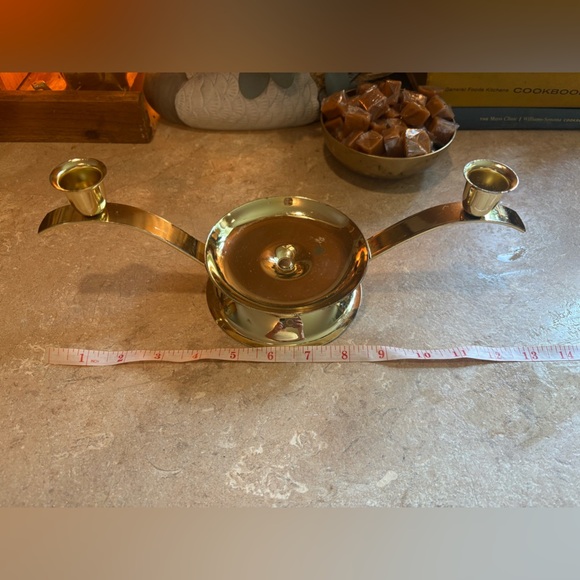 Brass Unity Candle Holder Holds 2 Taper 1 Pillar Brass W Gold Finish 12.5 Inches - Picture 10 of 10